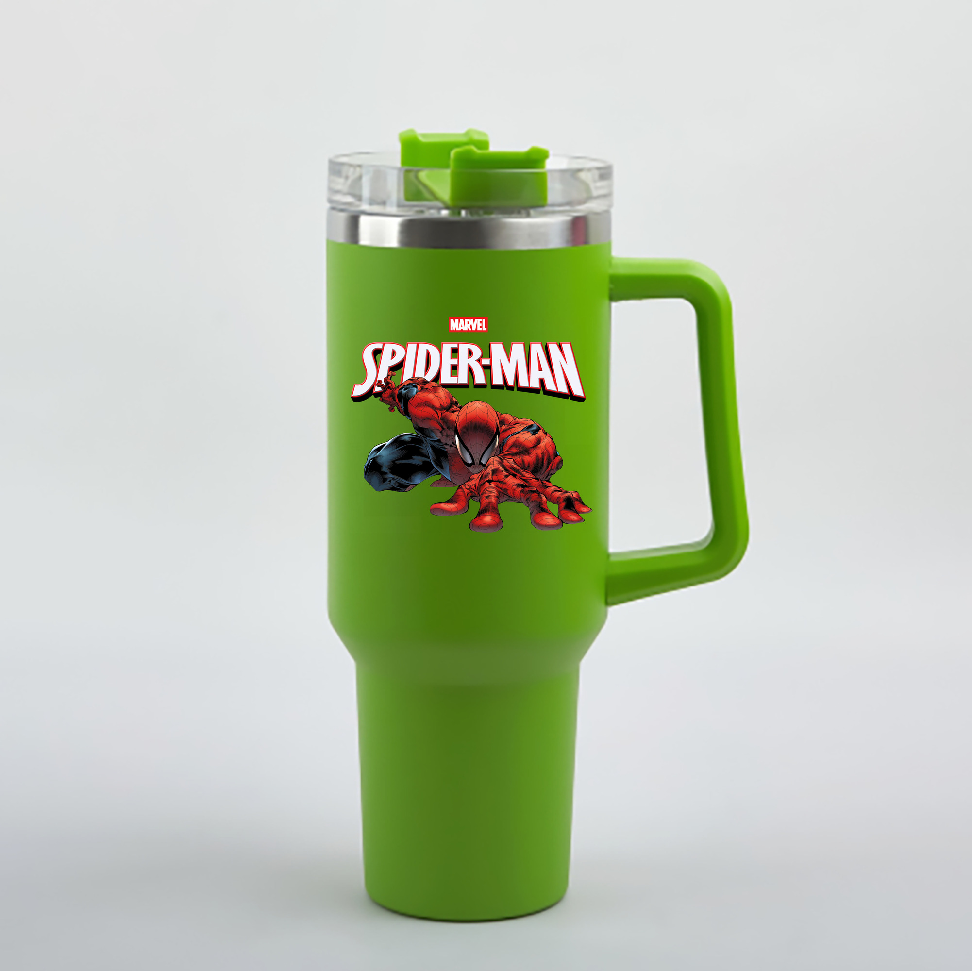 （画像用） Spider Man スパイダーマン 1200mL車用タンブラー - クリスタルステッカー（プラスチックストロー付き）